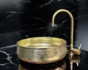 Handcrafted Luxury Hammered Brass Sink, Round Copper Vanity Basin, Handmade Stat