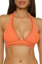 Becca Women's Modern Edge Halter Bikini Top, Adjustable, Tie Back, Swimwear Separates