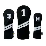 Sunfish Leather golf headcover set - DR, FW, HB - Black with White Stripes H !