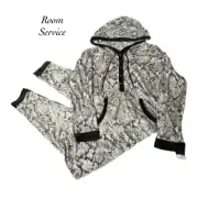 Room Service Gray Snake Print Kangaroo Pocket Hood One Piece Pajamas NWT Size L