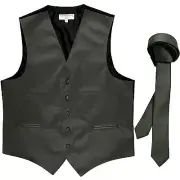 New Men's Formal Tuxedo Vest Waistcoat_1.5" skinny Necktie dark gray wedding