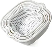 Washing Vegetable Baskets in The Kitchen Fruit Baskets Multi-Layer Stackable Vegetable Sinks, Strainer and Washing Fruits and Vegetables Kitchen Colander Set (White, One Size)