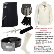 Handmade Solid Black Tartan Kilt Outfit for Men's | Custom Size Available