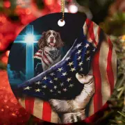 Cute English Springer Spaniel Dog Patriotic Flag USA Christmas Ornament Gift