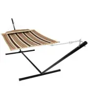 2-Person Quilted Fabric Hammock with 15' Stand - Sandy Beach by Sunnydaze
