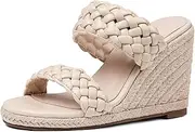 [mikarka] Slip On Wedge Sandals for Women: Open Toe Comfortable Espadrilles Wedges - Braided Straps Dressy High Heel Summer Beach Sandals Resort Platform Slides Mules