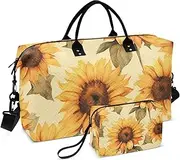 [ZRYSMY] Duffel Bag for Traveling, Vintage Sunflowers Pattern Travel Bag Gym Bag, with Multiple Interior Pockets Shoulder Weekender Bag for Women Men with Toiletry Bag 20.5L x 1.9W x 13.8H