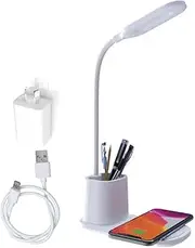 Zenly LED Desk Lamp - Bedside Table lamp | Eye Caring LED Touch lamp with 3 Color Modes | Dimmable USB Office Desk Light | Desk lamp with Wireless Charger | Study lamp with Adapter (White)