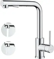 Decaura WELS Kitchen Mixer Taps L-Shape Pull Out Laundry Mixer Tap 360° Swivel Sink Faucet 2-Mode Sprayer Lead-Free (Chrome)