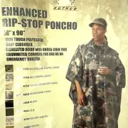 Rothco Enhanced Rip-stop Poncho Hooded 4858 Woodland Camo 56x90” Snap Closures