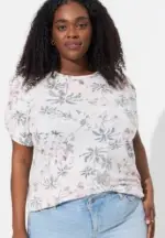 Torrid Womens Cotton Modal Slub Crew Neck Twist Sleeve Tee Stretch Plus Size 2X