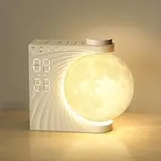 INSSISAIN Moon Lamp with Luminous Alarm Clock, 8 Colours LED Wake-up Light, Alarm Clock and Sound Machine with Moon Light, Double Alarm, Snooze Function, Wake Up Light, 10 Nature Sounds