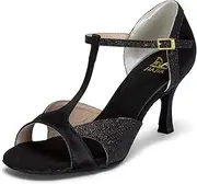[JIAJIA] 2055 Women's Satin Sandals Flared Heel Latin Salsa Performance Dance Shoes