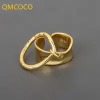 在飛比找蝦皮購物優惠-Qmcoco 銀金色時尚圓形銀戒指開口手指戒指女士派對首飾時