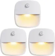 AMIR (Upgraded Version Motion Sensor Light, Cordless Battery-Powered LED Night Light, Wall Light, Closet Lights, Safe Lights for Stairs, Hallway, Bathroom, Kitchen, Cabinet (Warm White - Pack of 3)