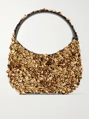 [Clio Peppiatt] Clio Peppiatt - Midas Embellished Faux Leather-trimmed Cotton-twill Shoulder Bag - Gold - One size One size Gold