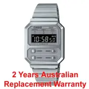 CASIO VINTAGE DIGITAL RETRO UNISEX WATCH A100 A100WE-7B SILVER METAL 2Y WARRANTY