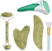 Ice Roller & Jade Roller and Gua Sha Set, 6 in 1 Facial Massage Kits, Facial Roller Kit with Gua Sha Tool and Silicone Brush, Anti-aging Jade Stone Massager for Face, Eyes, Neck Massage By Charmonic