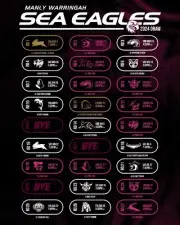 BIG 420mm 2024 DRAW MANLY WARRINGAH SEA EAGLES MATCH FIXTURE TEAM PLAYER POSTER