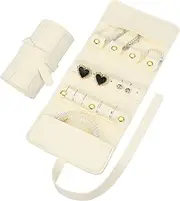 uxcell Travel Jewelry Bag Roll, Foldable Travel Organizer with Tie Close Microfiber Storage Roll for Earrings, Necklaces, Rings, Bracelets, Brooches, Valentine's Day Gifts, White