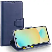 For Samsung Galaxy S25 Ultra Case, Hanman Wallet Leather Flip Magnetic Stand Case Cover (Navy Blue)