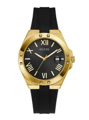 GUESS Men's Black Gold Perspective Silicone Watch