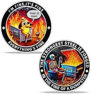 BHealthLife Skeleton Dumpster Fire Coin - This is Fine Dog Challenge Coins - Dumpster Fire Desk Accessories Funny Office Gifts Appreciation Gifts for Employees Farewell Gifts for Coworker