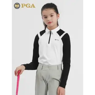 美國PGA兒童高爾夫衣服新款春夏季女童長袖T恤冰絲袖青少年服裝