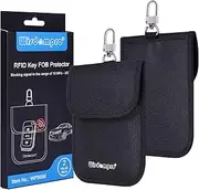 Wisdompro Faraday Bag for Key FOB (2 Pack), WP5696 RFID Key FOB Protector RF Car Signal Blocking Faraday Cage Protector with keyclip, Anti-Theft Pouch, Anti-Hacking Case Blocker - Black