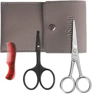 LIVINGO 4.5 inches Beard & Mustache Scissors for Men, Professional Rounded Tip Safety Sharp Stainless Steel Small Beauty Facial Nose Hair Trimming Shears Kit with Mini Comb and Leather Case