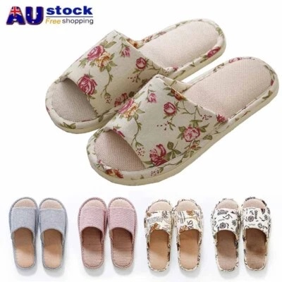 Women Men Indoor Slippers Anti-slip Linen Summer Open Toe Home Flat Slippers AU