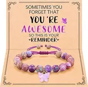 [Kidbbi] Natural Stone Purple Butterfly Bracelet Back to School You are Awersome Gifts for Teen Girls