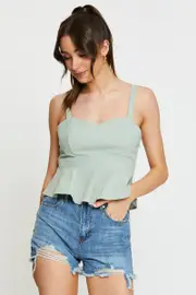 Green Peplum Top Sleeveless - Size L, Women's Cami
