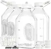 Syntic 4 Pack 2 Qt Glass Milk Bottles With Handle and Airtight Reusable Screw Lid - 64 Oz Juice Bottles, 1/2 Gal Water Bottles, Milk Jug Pitcher With Scale