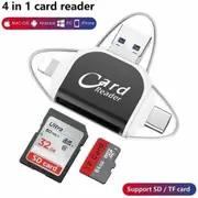 Multi-Port 4 in1 Universal SD TF Card Reader, USB C SD TF Memory Card Reader, Memory Card Reader Multiport Adapter Color Black