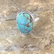 Native Spiderweb Navajo Sterling Silver Blue Turquoise Ring Size 6 11426