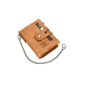 Men Pu Leather Rfid Anti-Scanning Chain Anti-Theft Zipper Wallet