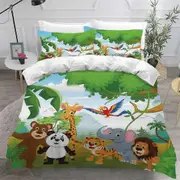 v160 Bed Sheets Forest Animal Cartoon Zoo Bedding Set,Duvet Cover Comforter Bed Set Quilt Cover Pillowcase,King Queen Twin Size Boys Girls Adult 3-Pie