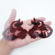 2Pc Angry Bull Badge 3D Emblem Custom Sticker Nameplate Replacement for Universal Car Body Motorcycle SUV Door Window Decoration (Redline)
