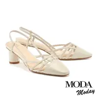 在飛比找momo購物網優惠-【MODA Moday】優雅編織繫帶羊皮方圓頭高跟涼鞋(白)