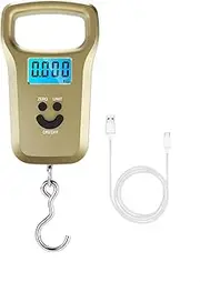 ThreeH Digital Hanging Fish Scale with Hook 50Kg/110Lbs LCD Display Type-C Rechargeable ABS Material Gold