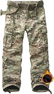 KOCTHOMY Mens Fleece Lined Hiking Pants,Winter Outdoor Thermal Casual Work Cargo Pants with Multi Pockets, No Belt.