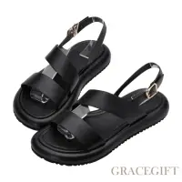 在飛比找momo購物網優惠-【Grace Gift】率性雙帶皮革涼鞋(黑)