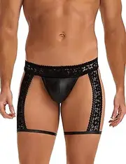 [sunshinelady] Mens Lace Panties Floral G String Thong T-Back Garter Sissy Lingerie Outfits Sexy Underwear Boxer Briefs S-XL