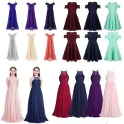 Girls Kids Chiffon Junior Long Gowns Bridesmaid Wedding Party Flower Ball Dress