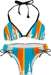 [suojapuku] Bikini Set for Women,Two Piece Swimsuit,Architecture Big Ben Statue of Liberty,Women's Bikini Sets
