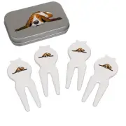 'Sleepy Basset Hound' Golf Divot Tool / Repair Fork Gift Set (GO00041137)