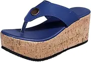 [Gikleihwy] Women's Platform Round Toe Flip Flops Wedge Sandal Casual Breathable Cork Soles with Arch Support Slipper Outdoor Comfortable Leisure Bohemia Thong Shoes
