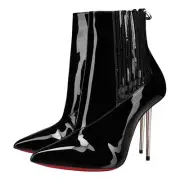 Christian Louboutin Epic Boot 100 Black Patent Stiletto Heel Ankle Bootie 37.5