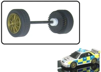 Scalextric W10026 Rear Wheels Tyres Axle Bearings For Subaru Impreza Police Car